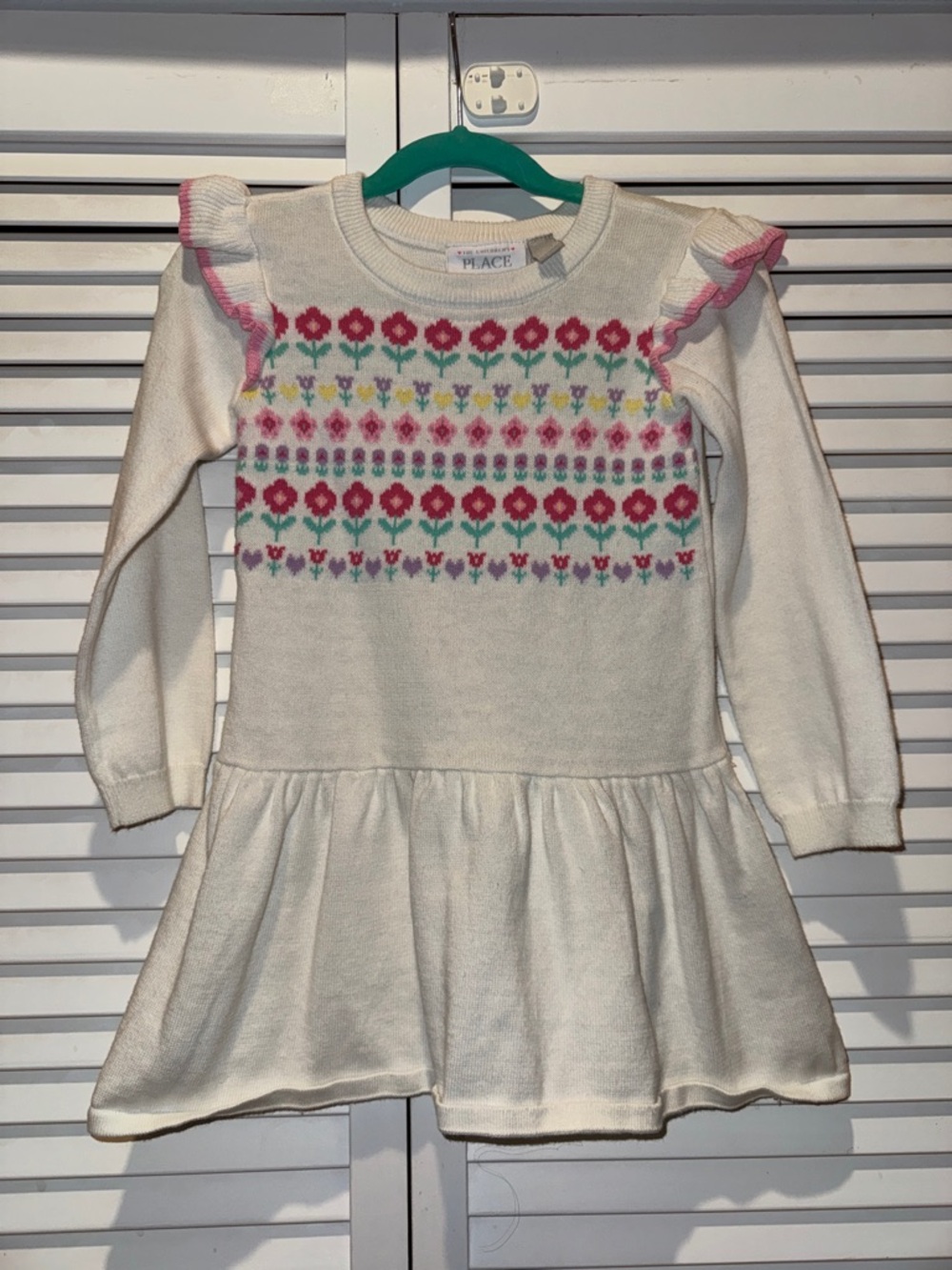 Place Cream Knit Dress with Pink Floral Fair Isle